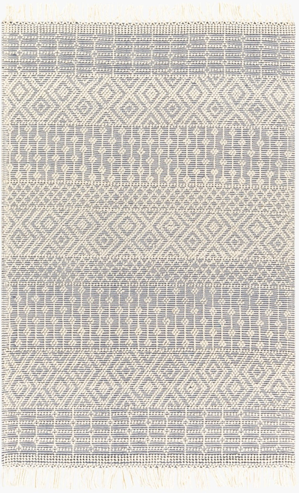 Livabliss Casa Decampo Handwoven Wool Accent Rug with Fringe Bohemian Artisan Floor Textile White, Denim 8'10" x 12' CDC2305-81012