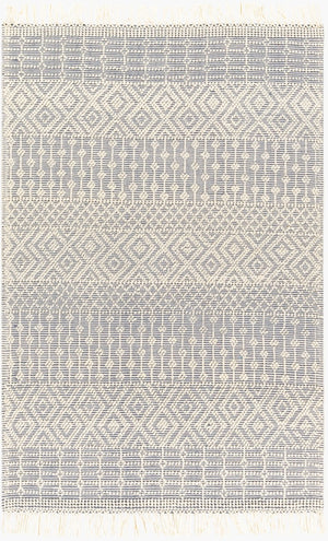 Livabliss Casa Decampo Handwoven Wool Accent Rug with Fringe Bohemian Artisan Floor Textile White, Denim 8'10" x 12' CDC2305-81012