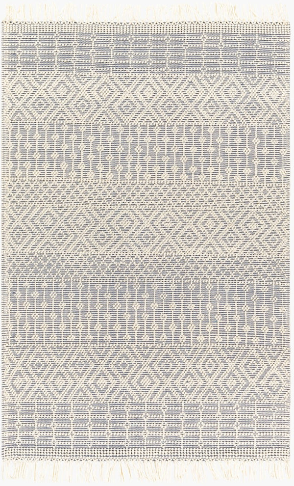 Livabliss Casa Decampo Handwoven Wool Accent Rug with Fringe Bohemian Artisan Floor Textile White, Denim 8'10" x 12' CDC2305-81012