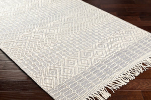 Livabliss Casa Decampo Handwoven Wool Accent Rug with Fringe Bohemian Artisan Floor Textile White, Denim 8'10" x 12' CDC2305-81012