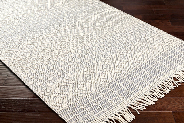 Livabliss Casa Decampo Handwoven Wool Accent Rug with Fringe Bohemian Artisan Floor Textile White, Denim 8'10" x 12' CDC2305-81012