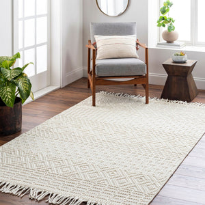 Livabliss Casa Decampo Handwoven Wool Flatweave Rug with Fringe for Entryway or Bedroom Ivory 8'10" x 12' CDC2307-81012