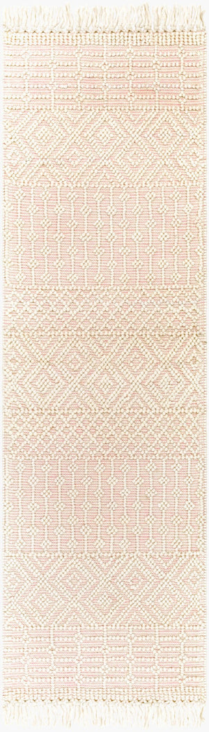 Livabliss Casa Decampo Handwoven Wool Flatweave Rug with Fringe for Entryway or Bedside Ivory, Dusty Pi 2'6" x 8' CDC2308-268