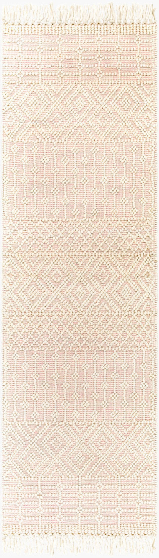 Livabliss Casa Decampo Handwoven Wool Flatweave Rug with Fringe for Entryway or Bedside Ivory, Dusty Pi 2'6" x 8' CDC2308-268