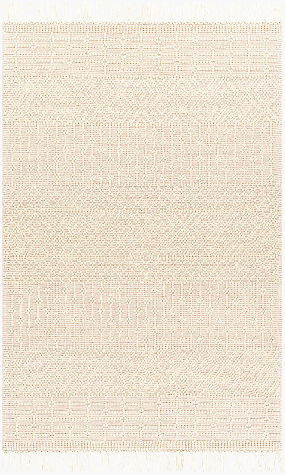 Livabliss Casa Decampo Handwoven Wool Flatweave Rug with Fringe for Entryway or Bedside Ivory, Dusty Pi 8' x 10' CDC2308-810