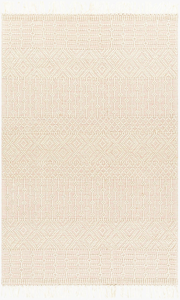 Livabliss Casa Decampo Handwoven Wool Flatweave Rug with Fringe for Entryway or Bedside Ivory, Dusty Pi 8' x 10' CDC2308-810