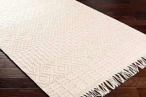 Livabliss Casa Decampo Handwoven Wool Flatweave Rug with Fringe for Entryway or Bedside Ivory, Dusty Pi 2'6" x 8' CDC2308-268