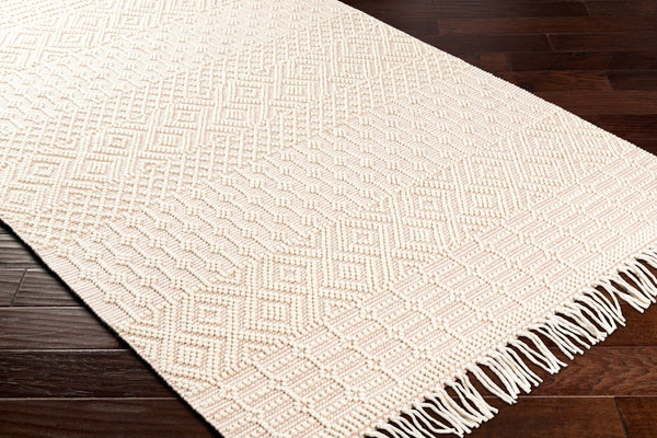 Livabliss Casa Decampo Handwoven Wool Flatweave Rug with Fringe for Entryway or Bedside Ivory, Dusty Pi 2'6" x 8' CDC2308-268