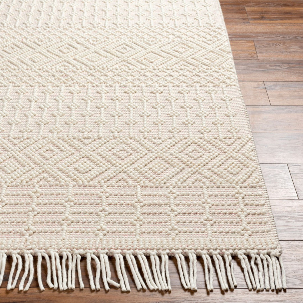 Livabliss Casa Decampo Handwoven Wool Flatweave Rug with Fringe for Entryway or Bedside Ivory, Dusty Pi 8' x 10' CDC2308-810