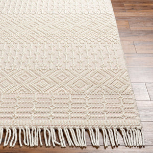 Livabliss Casa Decampo Handwoven Wool Flatweave Rug with Fringe for Entryway or Bedside Ivory, Dusty Pi 2'6" x 8' CDC2308-268