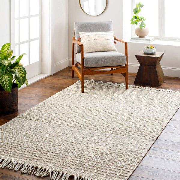 Livabliss Casa Decampo Handwoven Wool Flatweave Rug with Fringe for Entryway or Bedside Ivory, Dusty Pi 8' x 10' CDC2308-810