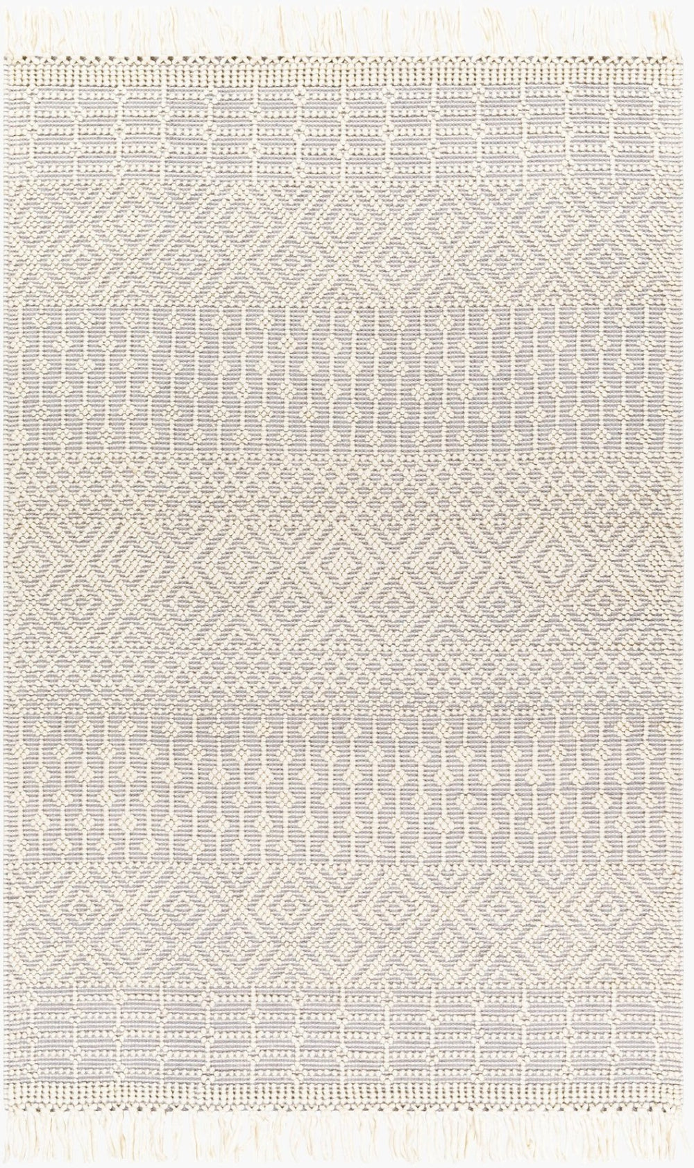 Livabliss Casa Decampo Handwoven Wool Accent Rug Artisan Fringed High-low Texture Boho Decor Ivory, Light Gr 5' x 7'6" CDC2309-576