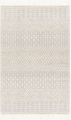 Livabliss Casa Decampo Handwoven Wool Accent Rug Artisan Fringed High-low Texture Boho Decor Ivory, Light Gr 5' x 7'6" CDC2309-576