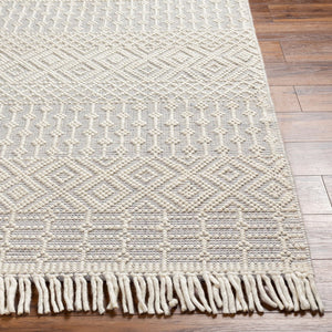 Livabliss Casa Decampo Handwoven Wool Accent Rug Artisan Fringed High-low Texture Boho Decor Ivory, Light Gr 5' x 7'6" CDC2309-576
