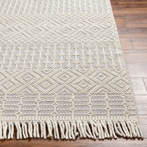 Livabliss Casa Decampo Handwoven Wool Accent Rug Artisan Fringed High-low Texture Boho Decor Ivory, Light Gr 5' x 7'6" CDC2309-576