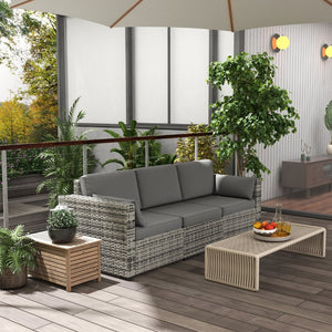 English Elm Outsunny Wicker Patio Sofa - 3-Seat Pe Rattan Couch With Deep Cushions & Durable Steel Frame, Gray W2225P174002-GIGA