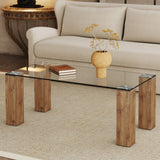 English Elm Glass-Top Coffee Table,Tea Table, With Mdf Legs - Stylish Blend Of Elegance and Durability 44.9"*21.7"*16.9"