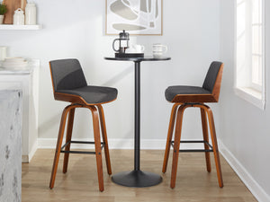 English Elm Fixed-height Swivel Barstools Mid-century Walnut Legs Charcoal Upholstered Seat Set of 2 B202S02155