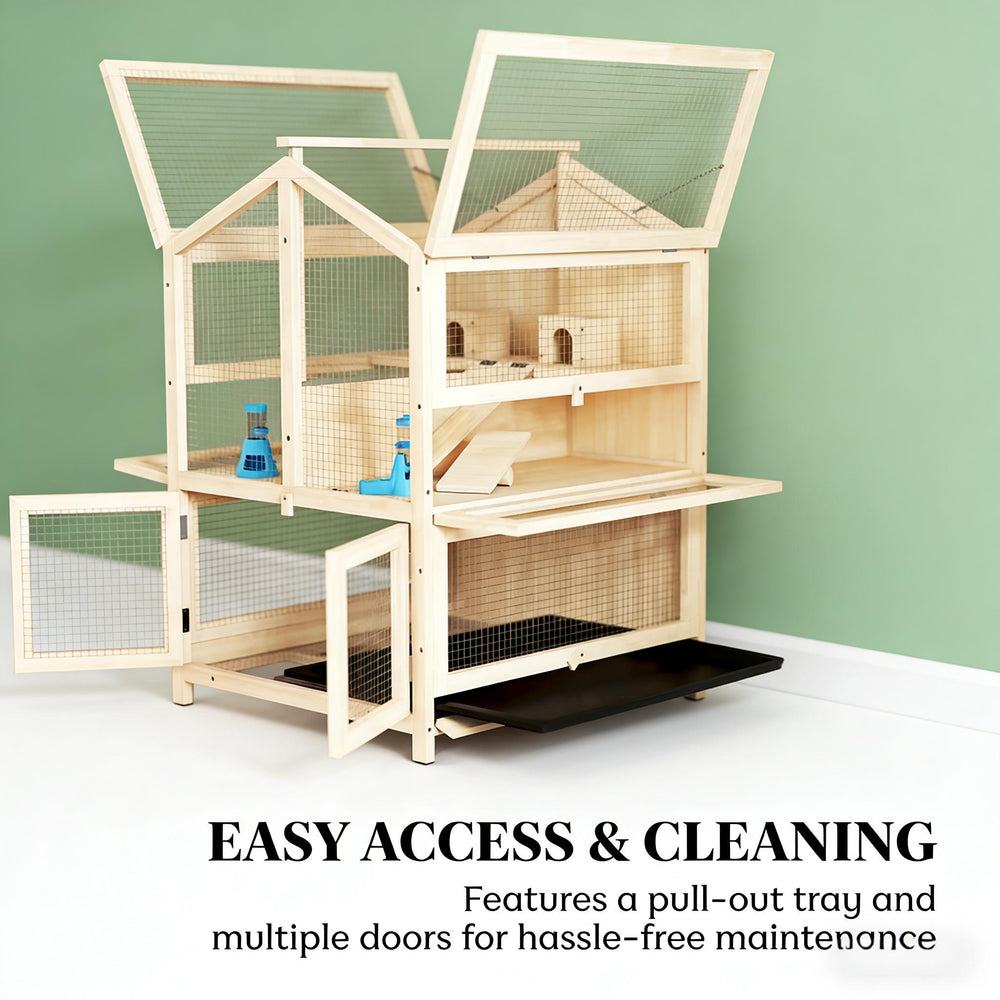 English Elm Small Animal Habitat 3 Tier Fir Wood Cage with Clear Panels for Hamsters and Gerbils T3971P481458