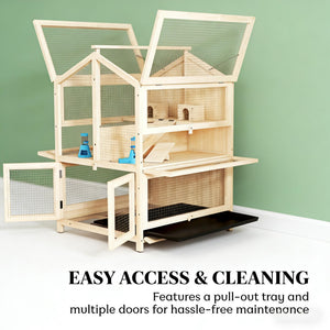 English Elm Small Animal Habitat 3 Tier Fir Wood Cage with Clear Panels for Hamsters and Gerbils T3971P481458