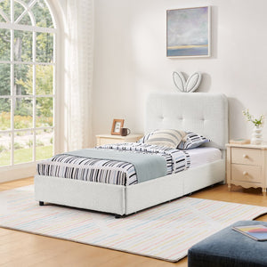 English Elm Twin Kids Boucle Upholstered Bed Rabbit Ear Headboard Led Lighting Four Storage Drawers Beige W1413P384921