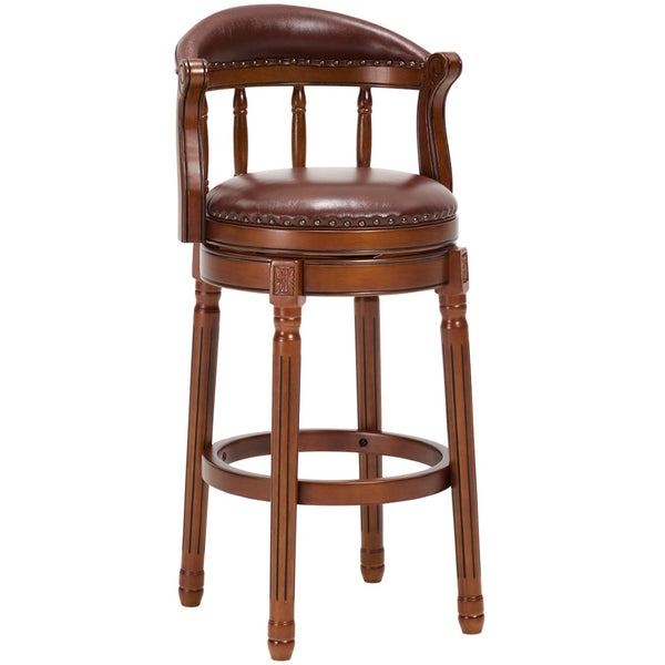 English Elm Seat Cow-Top Leather Wooden Bar Stool - 29.5" Height, 360° Swivel, Stylish Comfort For Home Bars W2195P331493-GIGA