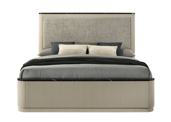 English Elm Travonte Upholstered Queen Bed with Marble Panel Headboard in Gray Linen B2756S00004