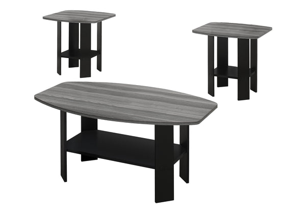 English Elm Table 3-Piece Living Room Set with Coffee and End Tables, Grey Laminate, Rounded Safe Edges Black 39 L x 25 W x 5 H B2710P219983
