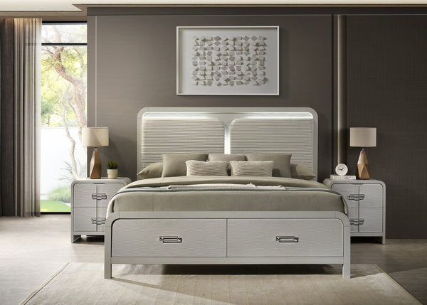 English Elm Aria Modern King Bedroom Set Upholstered Storage Bed Rubberwood Dresser Nightstand B009S01904