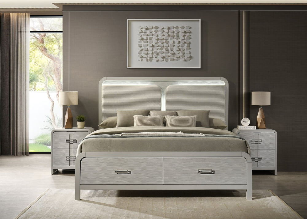 English Elm Aria Queen Bedroom Set with Illuminated Mirror Gloss Finish and Storage Drawers B009S01903