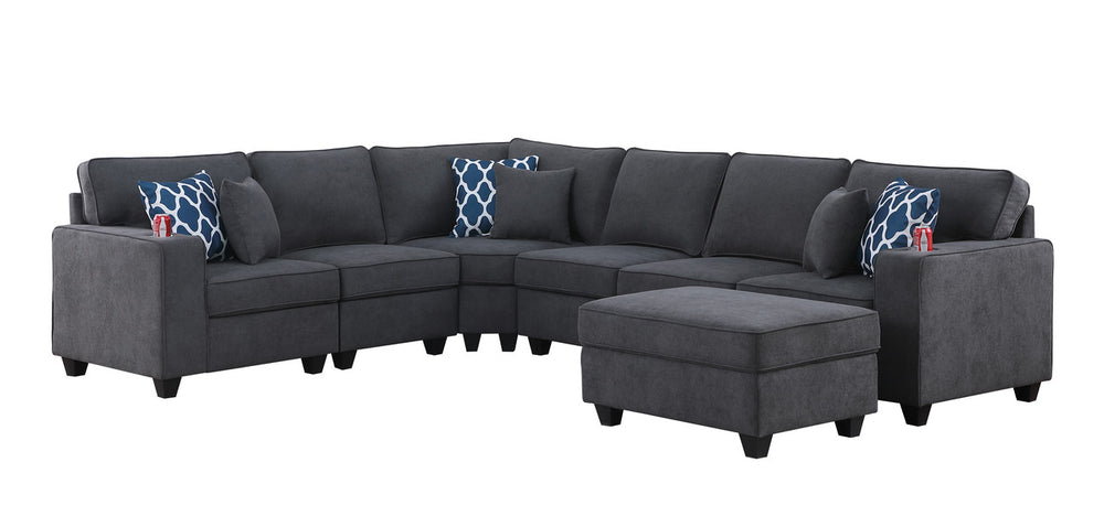 English Elm Cristiano Seven Piece Woven Fabric Sectional with Ottoman Cupholders and Modular Layout B2749S00110