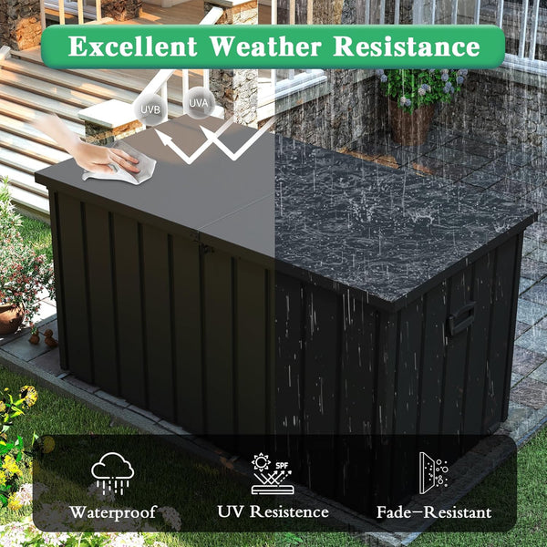 English Elm 200 Gallon Galvanized Steel Outdoor Deck Box Lockable Weatherproof Patio Pool Storage Dark Gray W1859P445933
