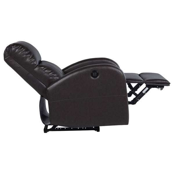 English Elm Meglia Brown Power Recliner Chair with Faux Leather Upholstery, Smooth Button Controls for Comfort B062P299796