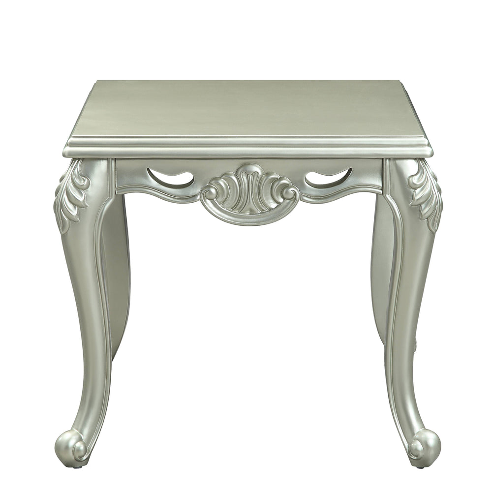 English Elm Qunsia Elegant Champagne Finish End Table with Floral Trim Apron & Queen Anne KD Legs, 40mm Top B2726P278584