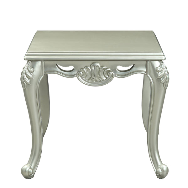 English Elm Qunsia Elegant Champagne Finish End Table with Floral Trim Apron & Queen Anne KD Legs, 40mm Top B2726P278584