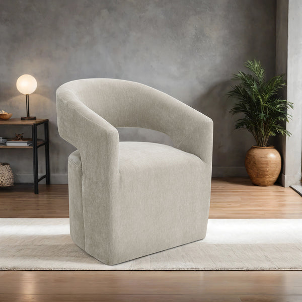 English Elm Contemporary Sculpted Barrel-Back Arm Chair with Smooth Casters, Neutral Textured Upholstery, Stylish Accent Seating taupe 27 L x 26 W x 33 H B2741P400836