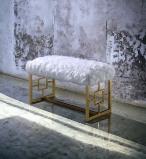 English Elm Bagley Plush Faux Fur Bench with Sleek Metallic Tapered Legs, 300lb Capacity, Modern Accent Seat Gold,White 41 L x 19 W x 9 H B2726P278575