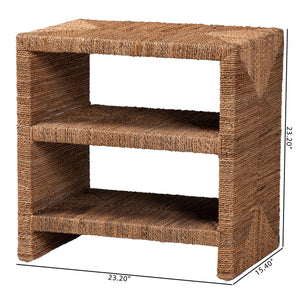English Elm Round Handwoven Rattan Drum Side Table Organic Wicker Accent for Living or Sunroom B2750P467769