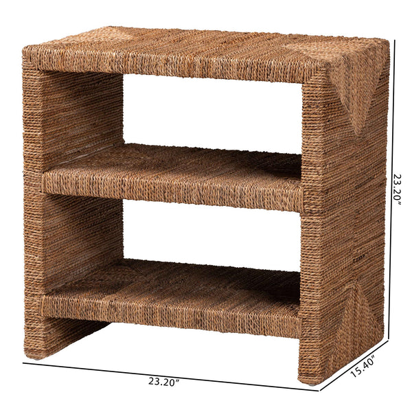 English Elm Round Handwoven Rattan Drum Side Table Organic Wicker Accent for Living or Sunroom B2750P467769