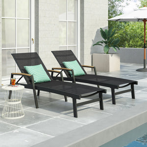 English Elm Christopher Knight Home® - OAXTON Chaise Lounge Set with Rust-Resistant Aluminum Frame, Breathable Mesh Seating & 5-Position Recline PMID: Black N775P210066B