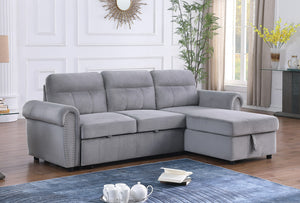 English Elm Augusto Velvet Sleeper Sectional with Storage Chaise and Nailhead Trim Detail B2749S00059