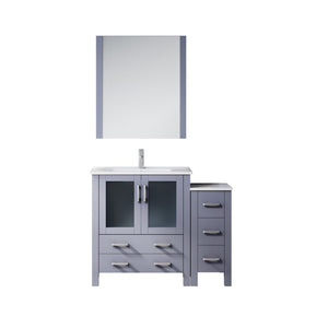 English Elm Dark Grey Bath Vanity Set 42" W With Storage Cabinet, Chrome Faucet, White Ceramic Top & Mirror B2731S01364