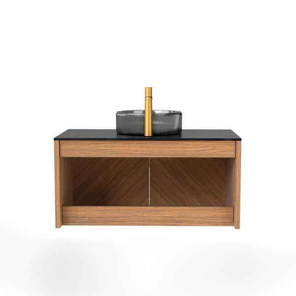 English Elm Arai 36" Modern Bathroom Vanity With Glass Basin & Sintered Stone Countertop - Stylish Storage Solution W2615S00357