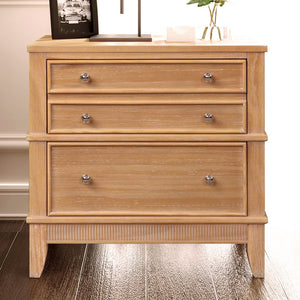 English Elm Hazel Solid Wood 3-Drawer Side Table with Silver Handles, 220 lb Top, 90 lb Drawers, Hazel Finish N701P183796N