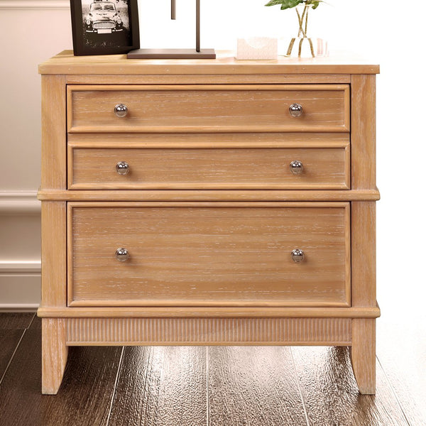 English Elm Hazel Solid Wood 3-Drawer Side Table with Silver Handles, 220 lb Top, 90 lb Drawers, Hazel Finish N701P183796N