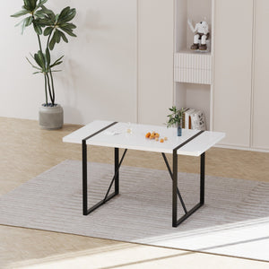 English Elm 55 Inch White Mdf Dining Table with Black Metal Legs Seats Six Industrial Farmhouse W2189P242109
