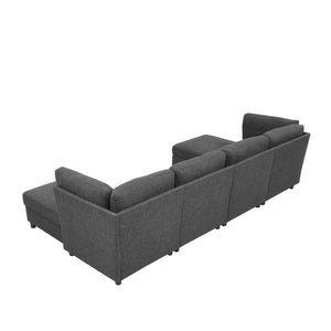 English Elm Modern Configurable Sectional Sofa Foil Fabric Low Profile Living Room Seating Dark Grey W5568S00050