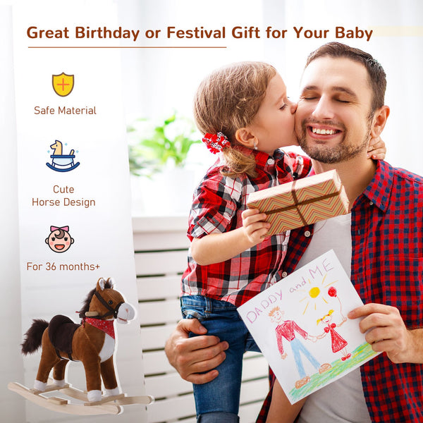 English Elm Qaba Plush Rocking Horse Toy with Galloping Sounds Sturdy Metal Frame for Toddlers W2225P217691