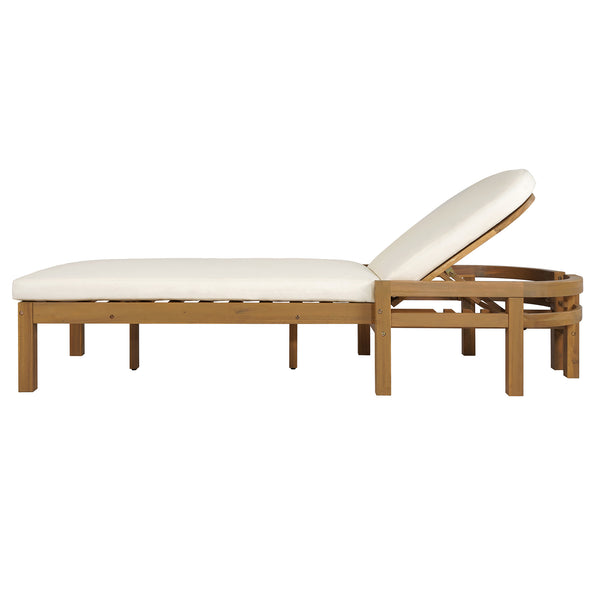 English Elm Trexm Solid Acacia Outdoor Chaise Lounge Arched Recliner for Poolside Patio Deck Light Teak N715P403786D
