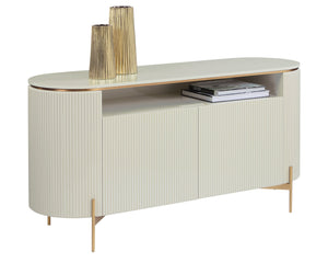 Sunpan Paloma Sideboard - Luxurious High Gloss Finish With Sculptural Design And Gold Accents For Modern Spaces Cream Wood 111908